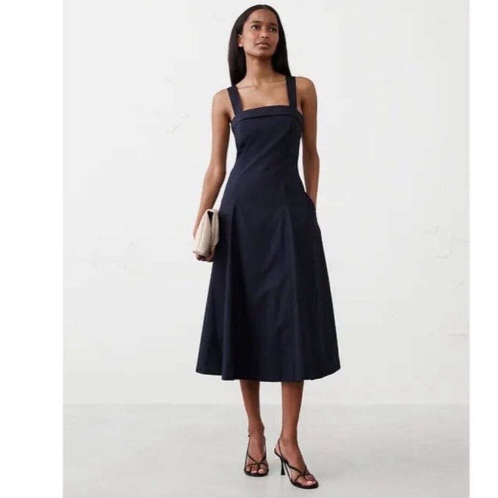 NWT! BANANA REPUBLIC PREPPY NAVY POPLIN CROSS-BACK MIDI DRESS 🧶